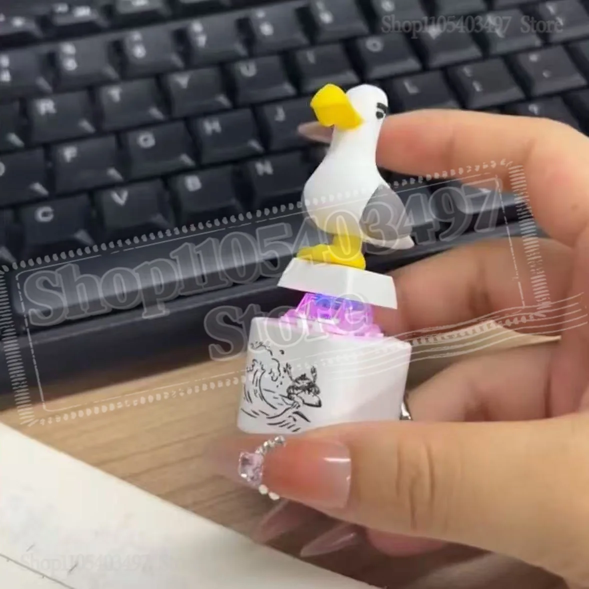 Screaming Goat & Seagull Mine Sound Button Keychain,Light Up Mechanical Switch Fidget Clicker,Noise Maker Novelty Gift for Party view 5