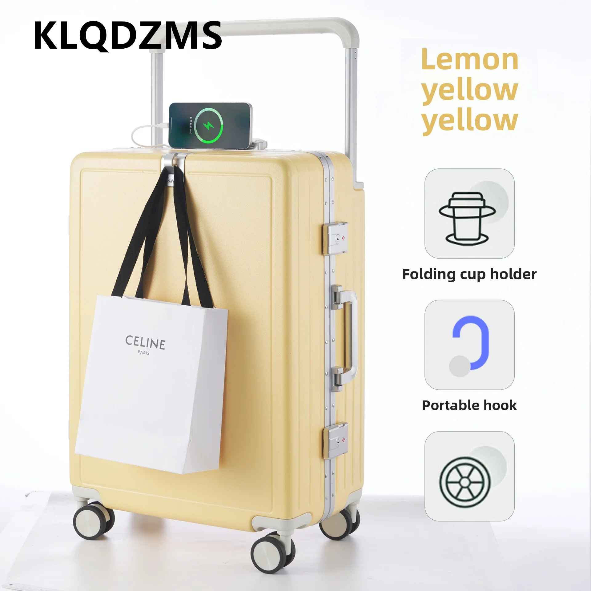 حقيبة KLQDZMS مقاس 20 بوصة 22 بوصة 24 بوصة 26 بوصة صندوق صعود جديد ABS + PC حقيبة تروللي بعجلات ذات سعة كبيرة أمتعة متدحرجة قوية ومتينة