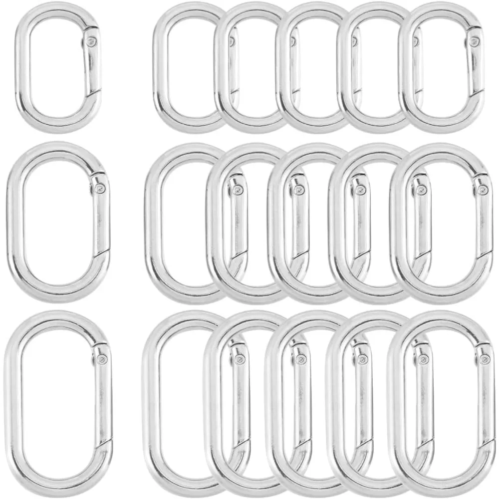 1 קופסא 18pcs 3 גדלים קפיצים סגלגל טבעת אבזם קרביינר keychain קליפ קטן כסף פתוח ערכת ביצוע ערכת