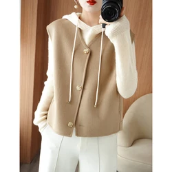 ATTYYWS-Cardigan senza maniche per donna, scollo a v, gilet in lana australiana al 100%, maglia solida, cappotto corto e Versatile vendita calda di lana ves