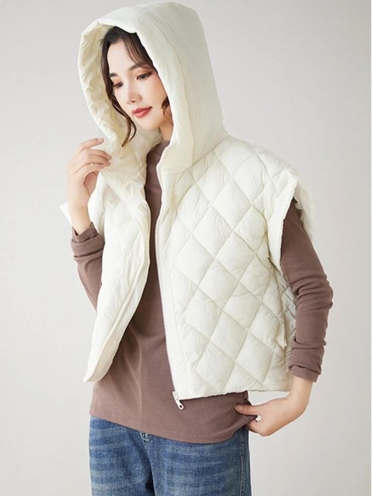 Lichtgewicht vest Dames winterdonsjack met capuchon Casual mouwloze vesten Vintage cropped jassen met capuchon Vest