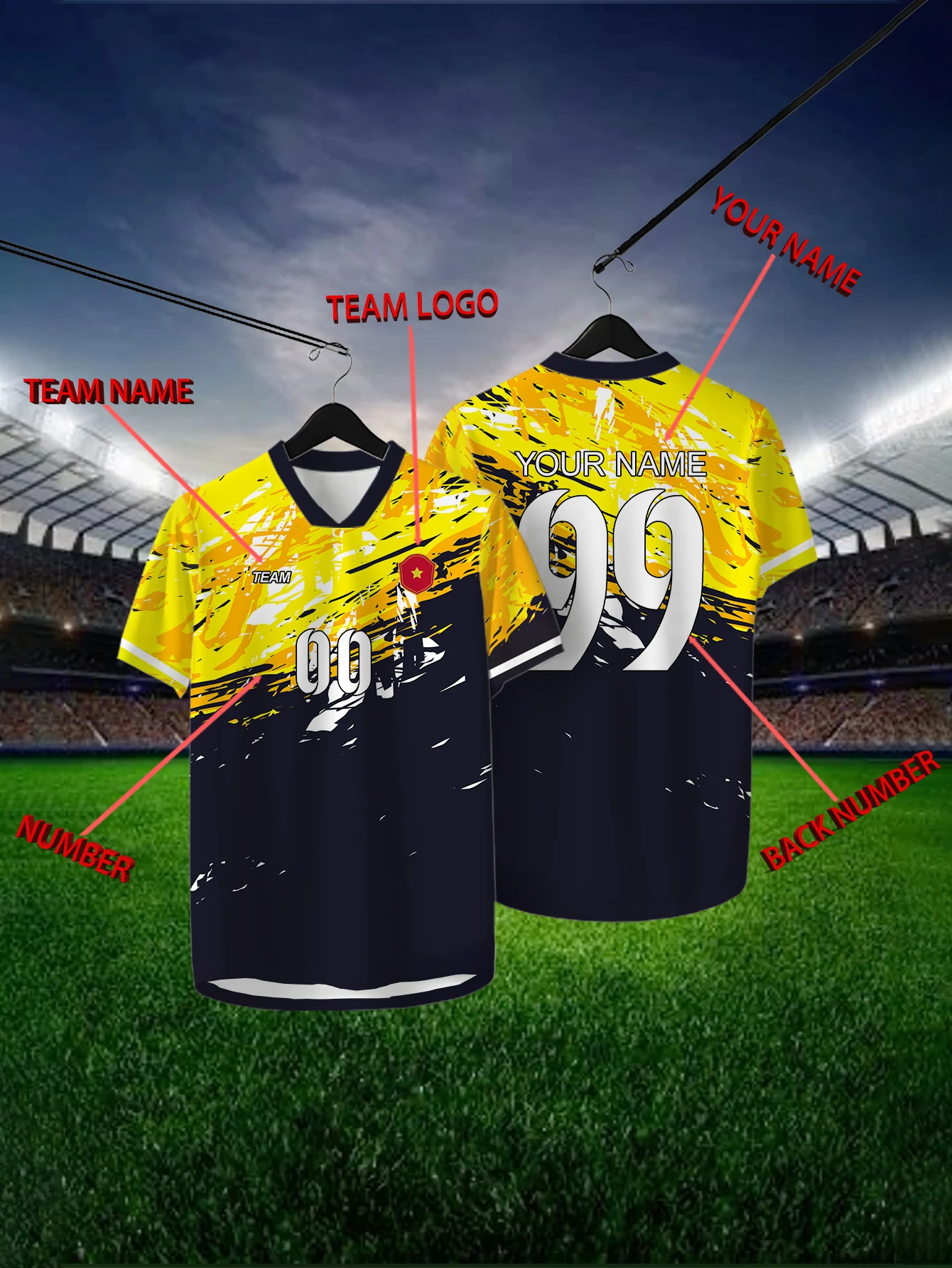 

Customized Geometric Black Short Sleeved Shirt with Team Name, Emblem, Name and Number, Outdoor Sports Short Sleeved T-shirt