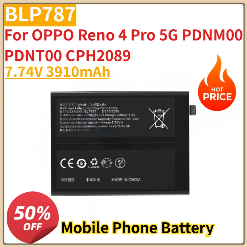 New High Quanlity BLP787 Battery 7.74V 3910mAh for OPPO Reno 4 Pro 5G PDNM00 PDNT00 CPH2089 Replacement Battery