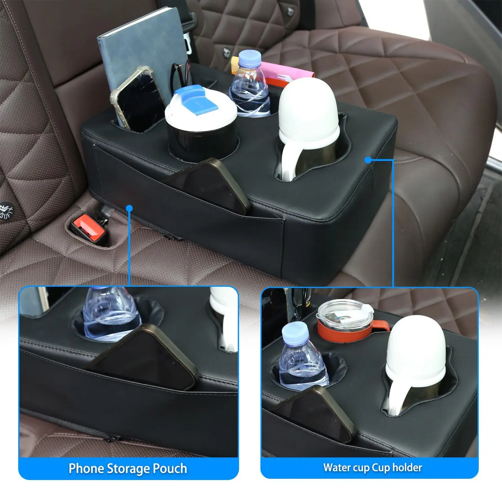 Back Seat Car Organizer with Cup Holders Expandable Storage for Water Bottles & Snacks Cars Back Seat Cup Holders Organizer