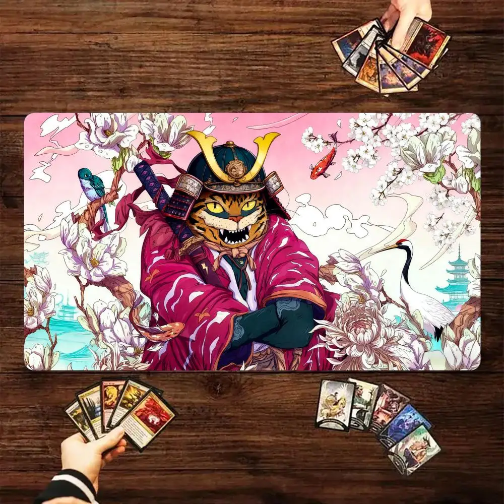 

Ukiyo-e стиль самурайский кот MTG Playmat Magic Card Battle Mat 35X60CM Настольный коврик tapete Magic mtg Нескользящий прочный сшитый край