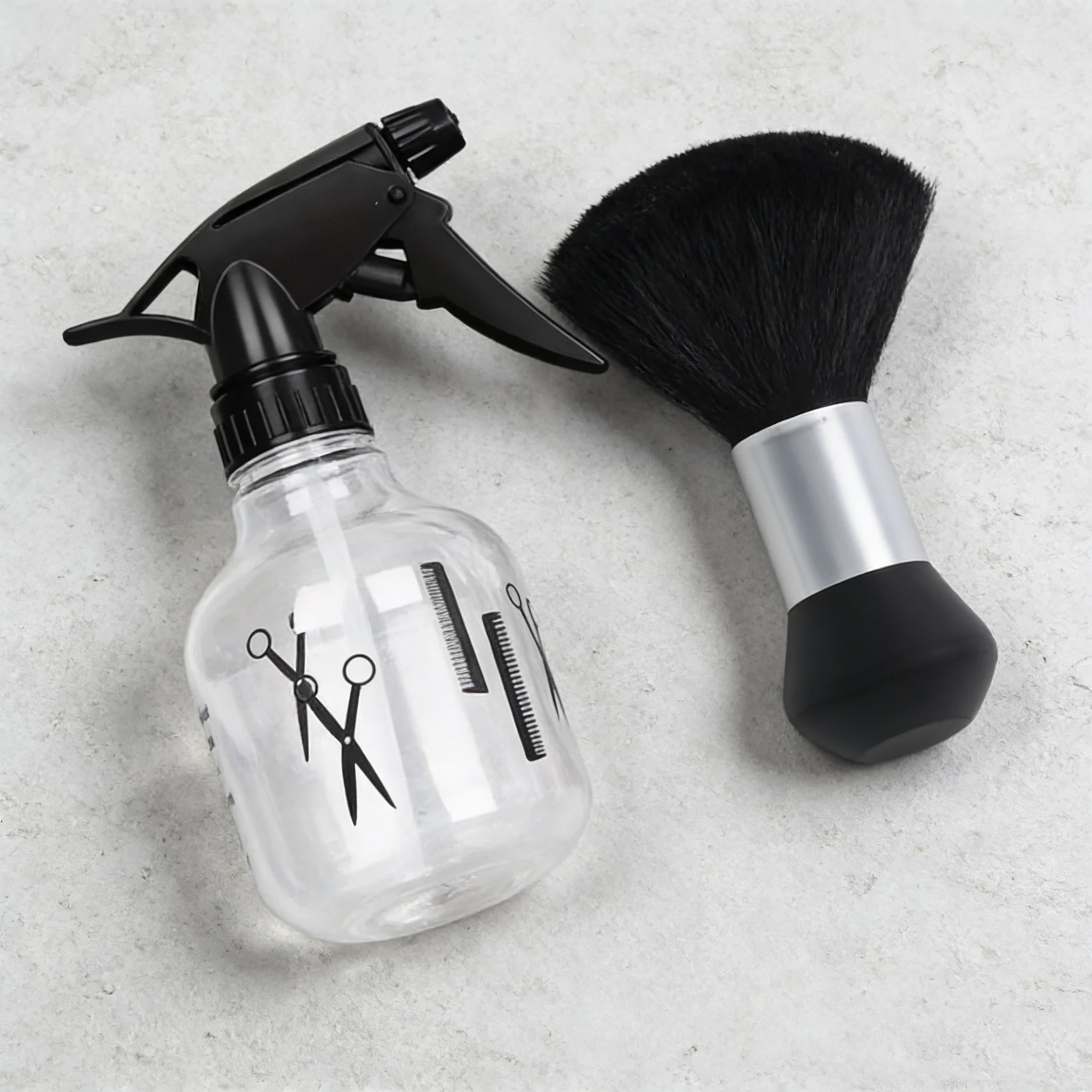 2-Piece Barber Hair Tools Refillable Spray Bottle Neck Duster Brush Soft Fiber Bristle Salon Hair Cutting Grooming Kit