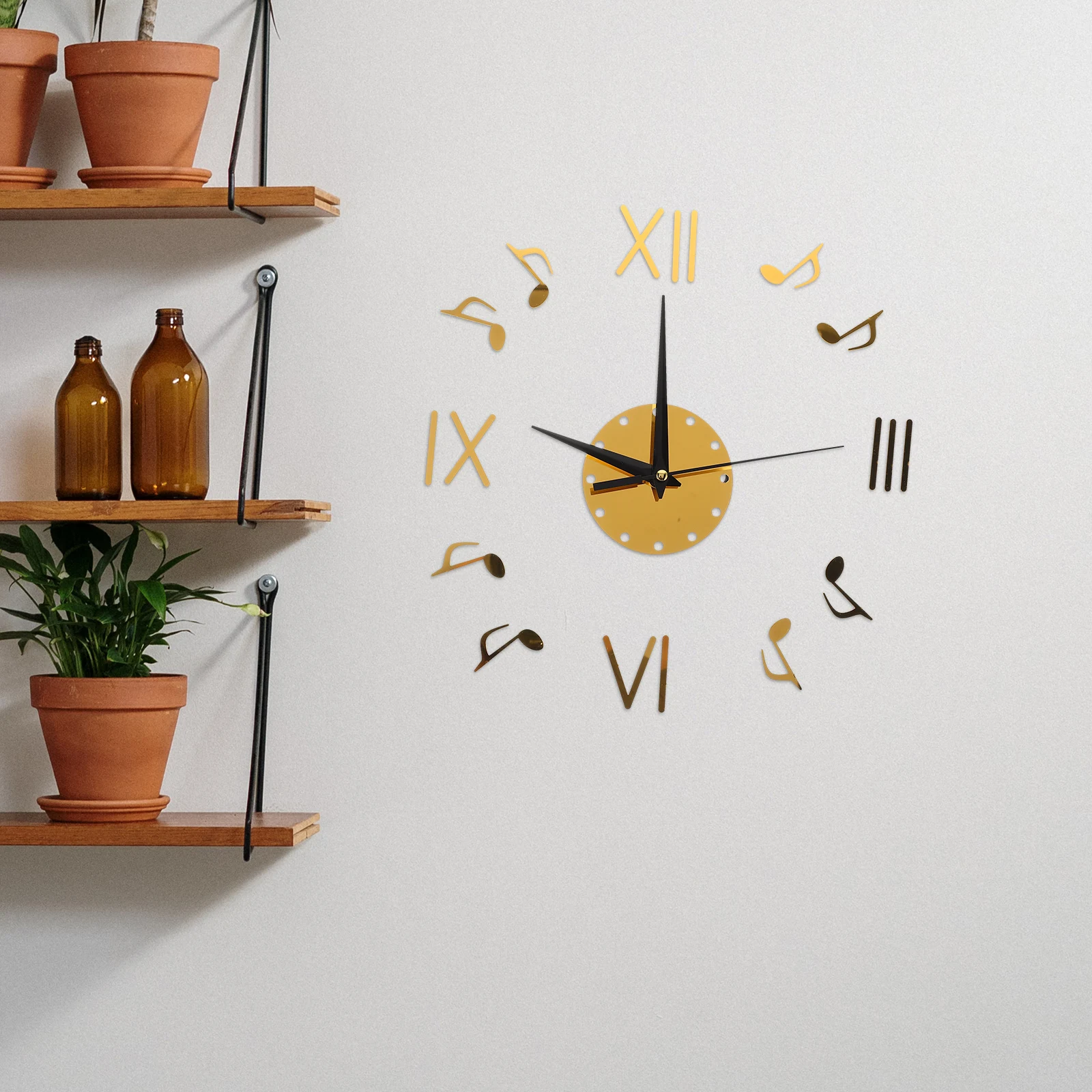 

Golden Large Frameless Diy Silent Acrylic Wall Clock Musical Note Decor Modern Mirror Timepiece For Home Living Room Bedroom