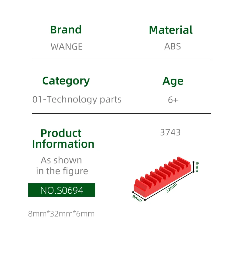 Wange 108 20 Pçs/lote 3743 Engrenagem Rack 1x4 Bloco Moc Acessórios de Cor Compatível com Tijolo DIY Peças de Montagem de Brinquedo Infantil