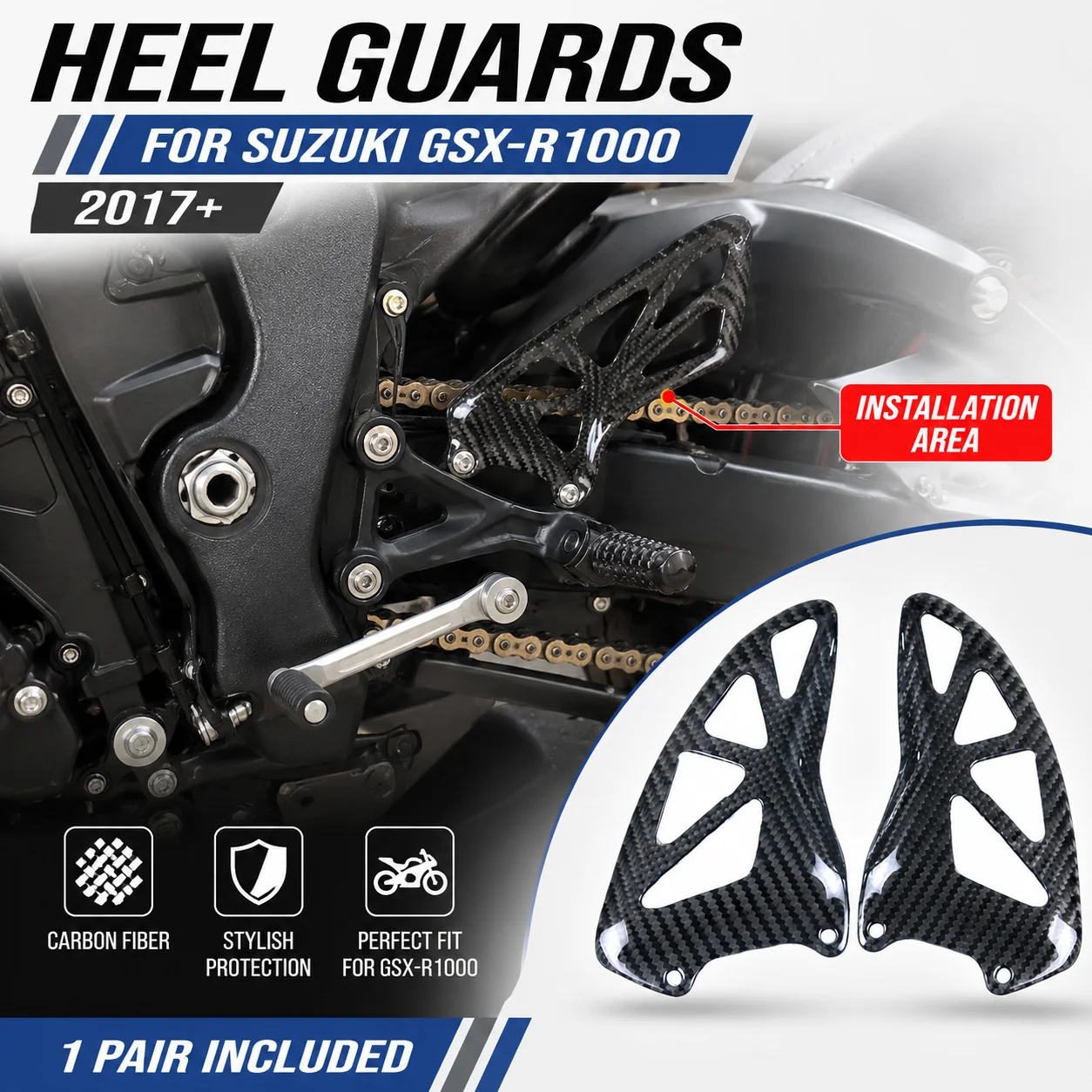 

Heel Guards Heel Plates Carbon Fiber Footrest Guard for Suzuki GSX-R1000 GSXR1000 2017+ Motorcycle Accessories