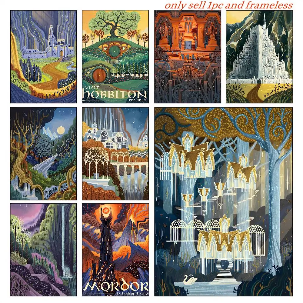 Abstract Ring Art Retro Travel Poster Canvas Painting Vintage Film Mordor Castle Lord Magic Wall Kid Bed Room Home Decor Picture