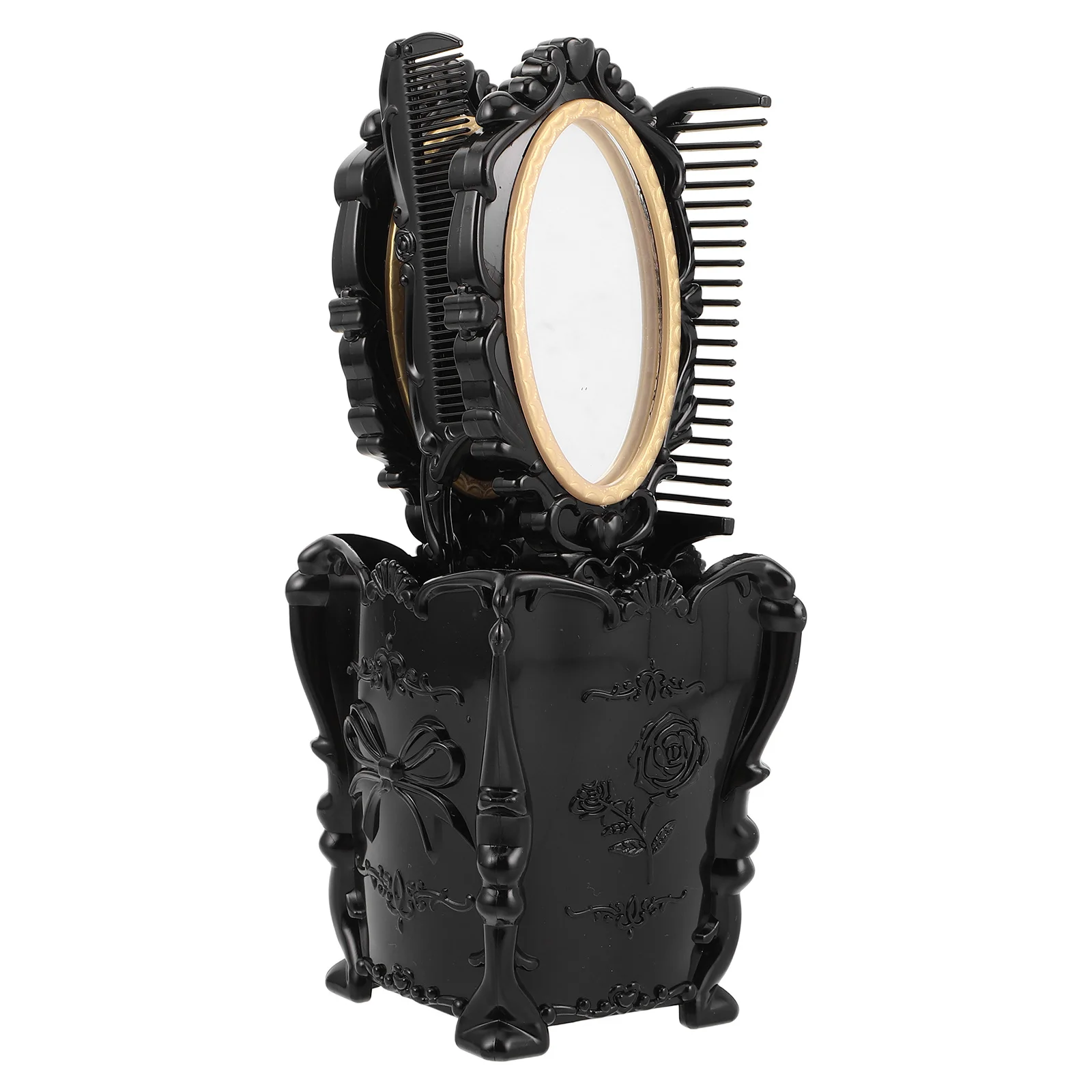 

Stylish Hair Comb Set with Mirror for Women Vintage Makeup Brush Holder Portable Grooming Kit Wide Tooth Detangling Combs Travel