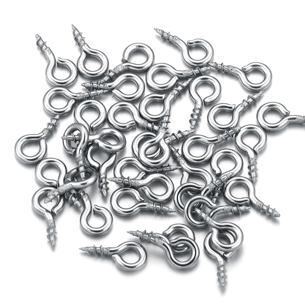 100pcs/lot Stainless Steel Eyepin Keychain Hook Eye Pins Mini Screw Pendants Threaded Pin Fitting DIY Jewelry Bracelet wholesale