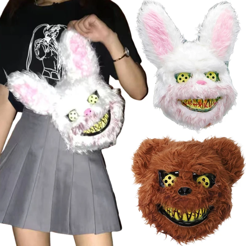 Máscara de Cosplay de oso de conejo para mujeres y hombres, accesorios de sombreros, accesorios de Cosplay de terror, cubierta de cabeza sangrienta, fiesta de Halloween