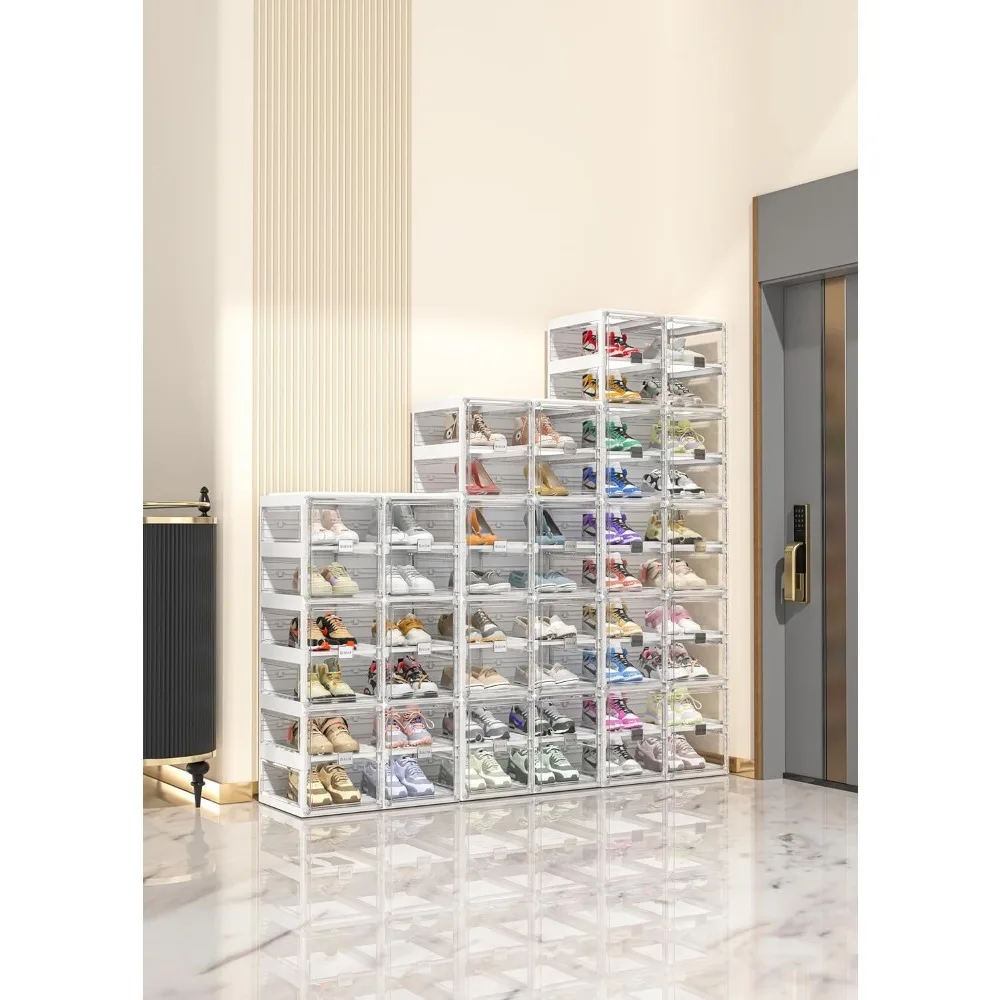 Shoe Organizer, Portable Shoes Rack for Closet, Shoe Storage Boxes, Foldable Shoe Cabinet for Entryway, Easy Assemble Plastic image 5