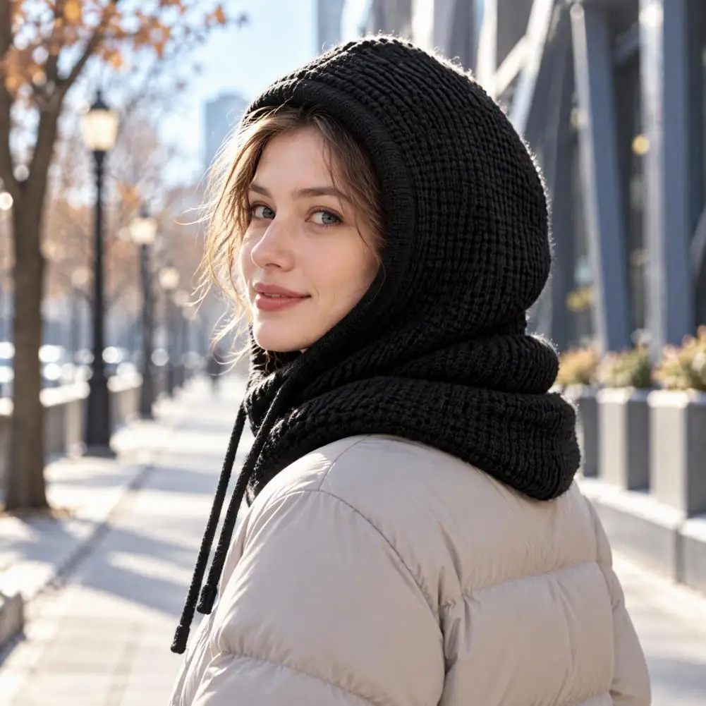 Weather Head Cover Winter Hooded Scarf for Women Knit Balaclava Hooded Scarf Thick Winter Ear Protection Hat for Outdoor
