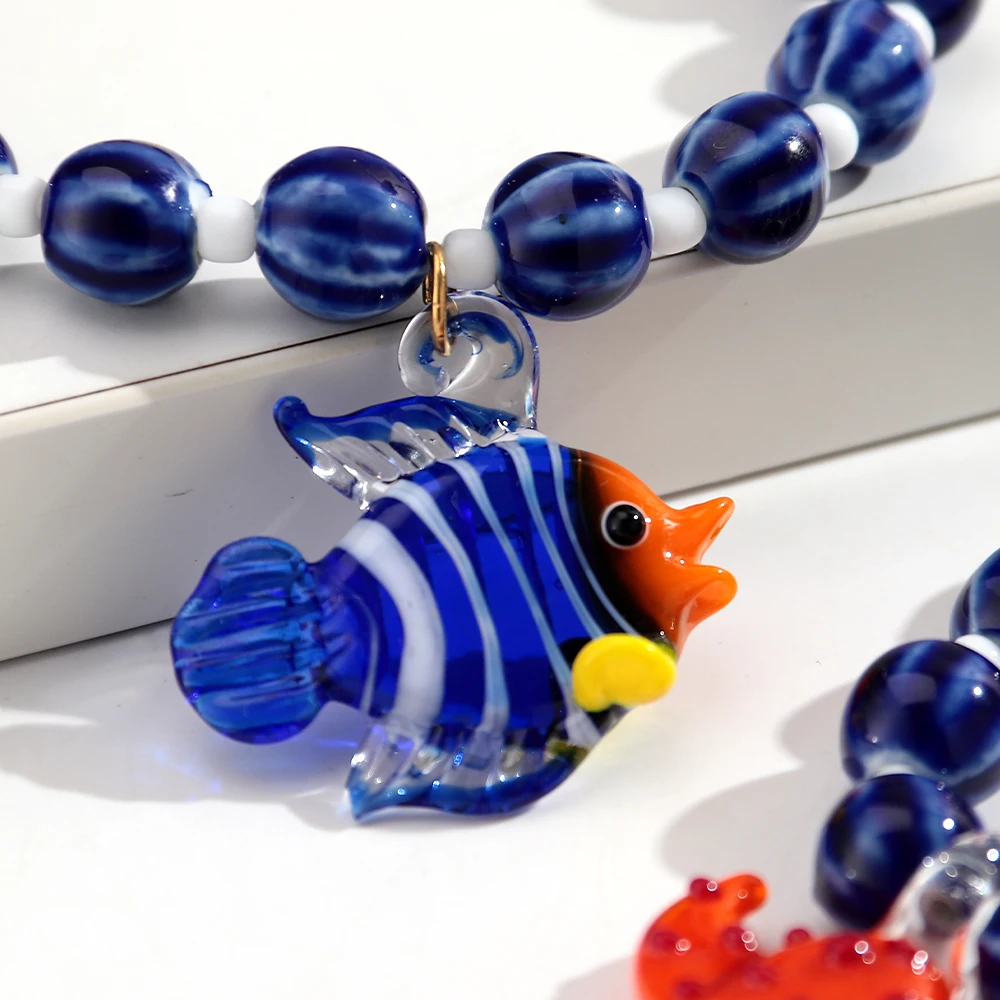 Neue Kreative Tropische Clownfisch-Kaktus-Anhänger-Halskette für Frauen Sommerliche Trendige Runde Keramikperlen-Kette Statement-Schmuck Geschenk – Detail 6
