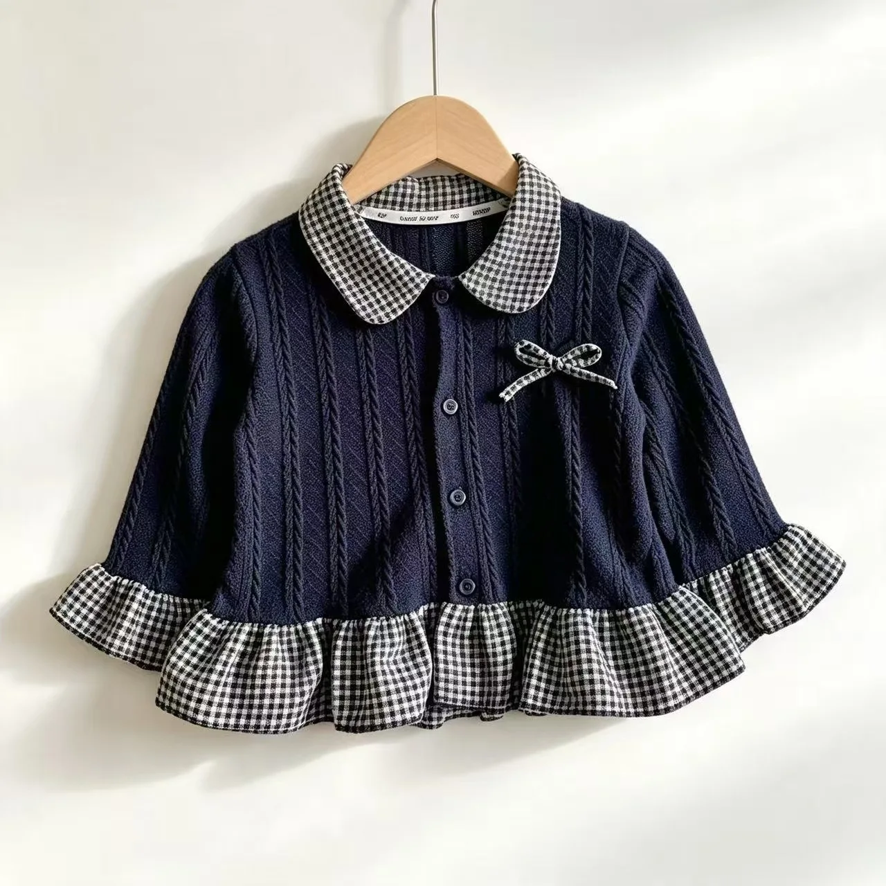 Girls Ruffled Sweatshirt Sweet Doll Collar New Baby Girl Plaid Cardigan Kids Fake Two Layer Stylish Versatile Bestseller