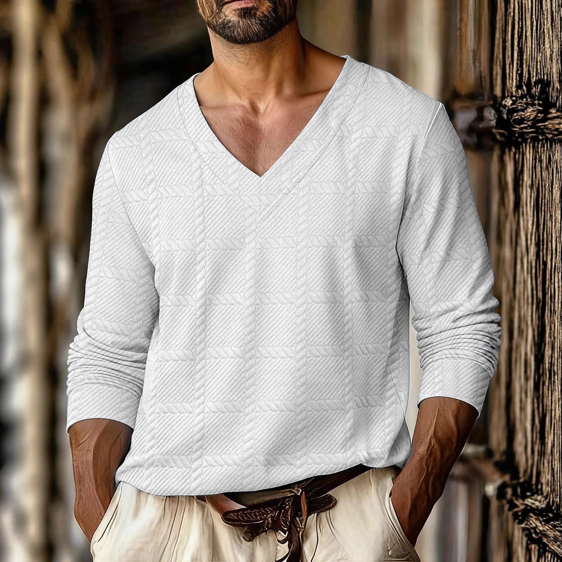 

2026 Spring Autumn Solid Plaid Polos Man Loose V-Neck Fashion Casual Polo Shirt Men Anti-Pilling Business Tops Sports Streetwear