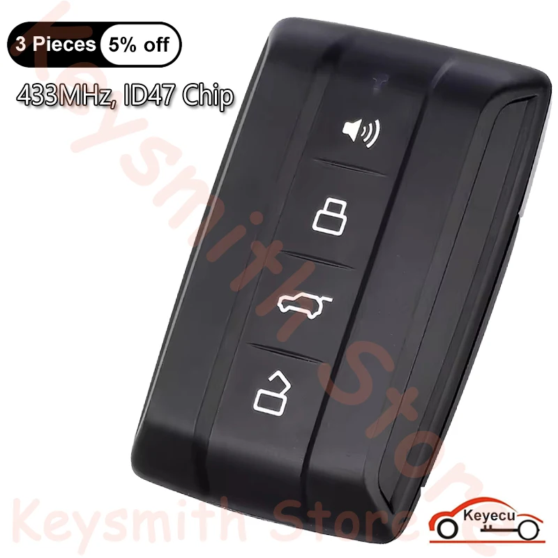 

KEYECU 4 Buttons 433MHz ID47 Chip for Great Wall TANK 500 TANK 700 TANK500 TANK700 Auto Smart Remote Key Fob Replacement