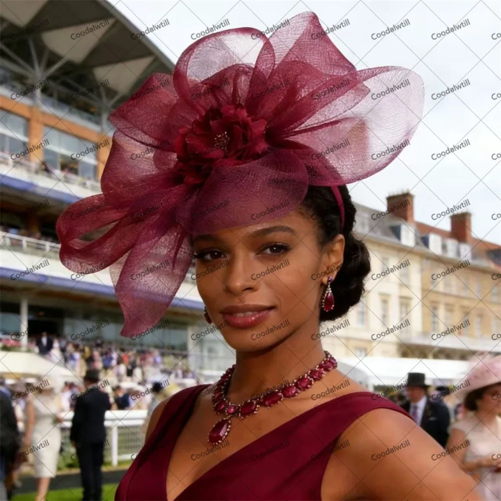 Dark Green Flower Fascinator Wedding Hat Party Dinner Women Church Headpiece Race Ladies Royal Ascot Millinery Cap Hair Clips