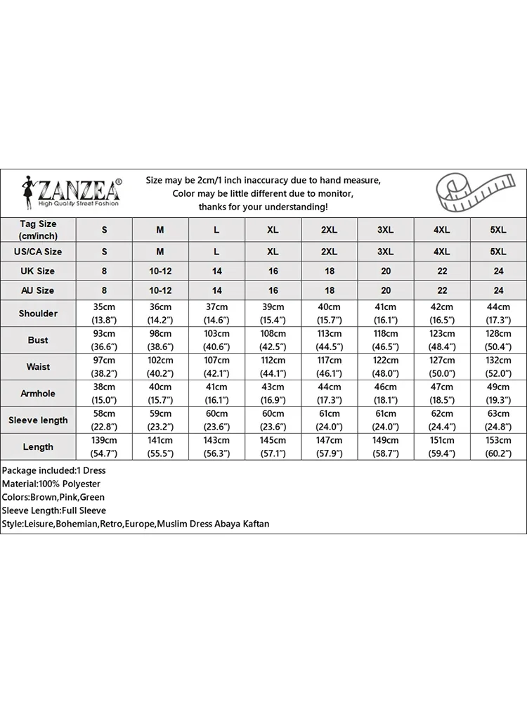 ZANZEA Eid Mubarek Sukienka Muzułmańska Abaja Islamska Szata Damska Patchworkowa Sukienka Maxi na Lato 2025 Elegancka Sukienka z Długim Rękawem w Kwiatowy Wzór Vestido