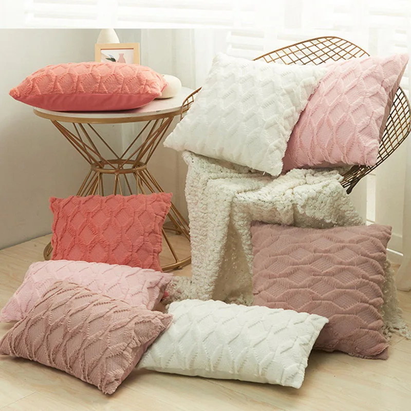 ダイヤモンドパターンスローピローカバー豪華なぬいぐるみ枕カバー、ソファとベッドルーム用のクッションシェル、デラックスクローケース、1個
