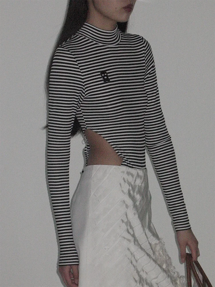 

High Elastici Striped Women's Onesie Base Layer Top Korean Sle Slim Fit Cotton Polyester Spandex Blend Moisture ng