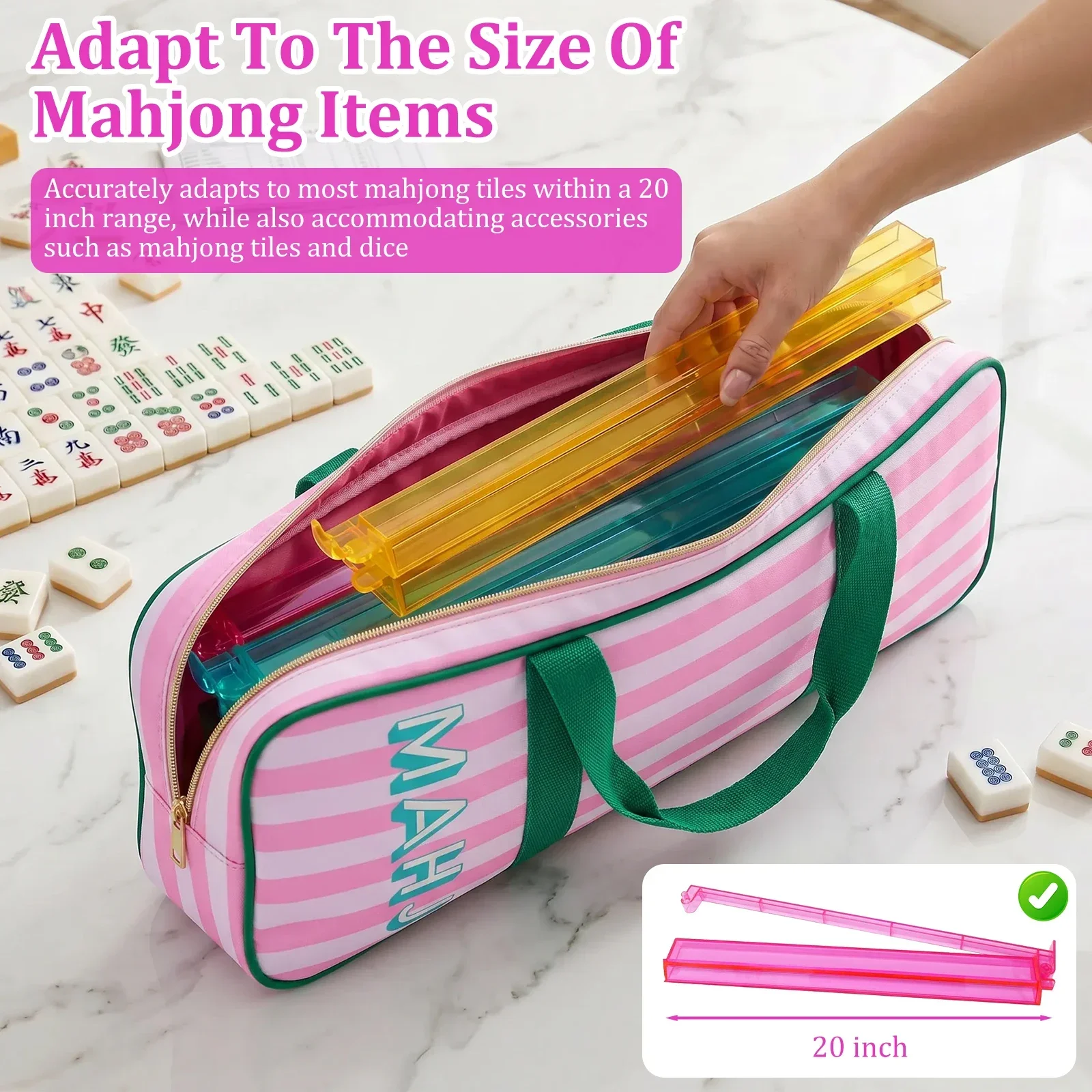 Mahjong Tile Storage Bags Portable Mahjong Rack Carrying Case with Handle and Pocket Table Game Mahjong Accessories Organizer