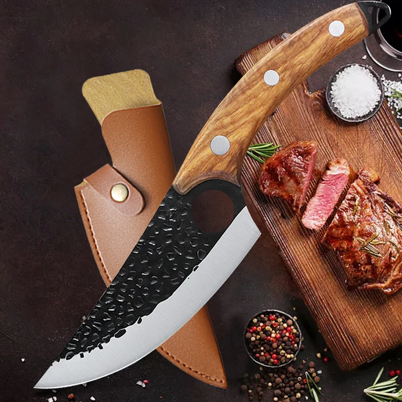 Professional Kitchen Knife Butcher Meat Cleaver Hand Forged Utility Boning Knives with Wooden Handle Slicing Fruit Chef Knife 