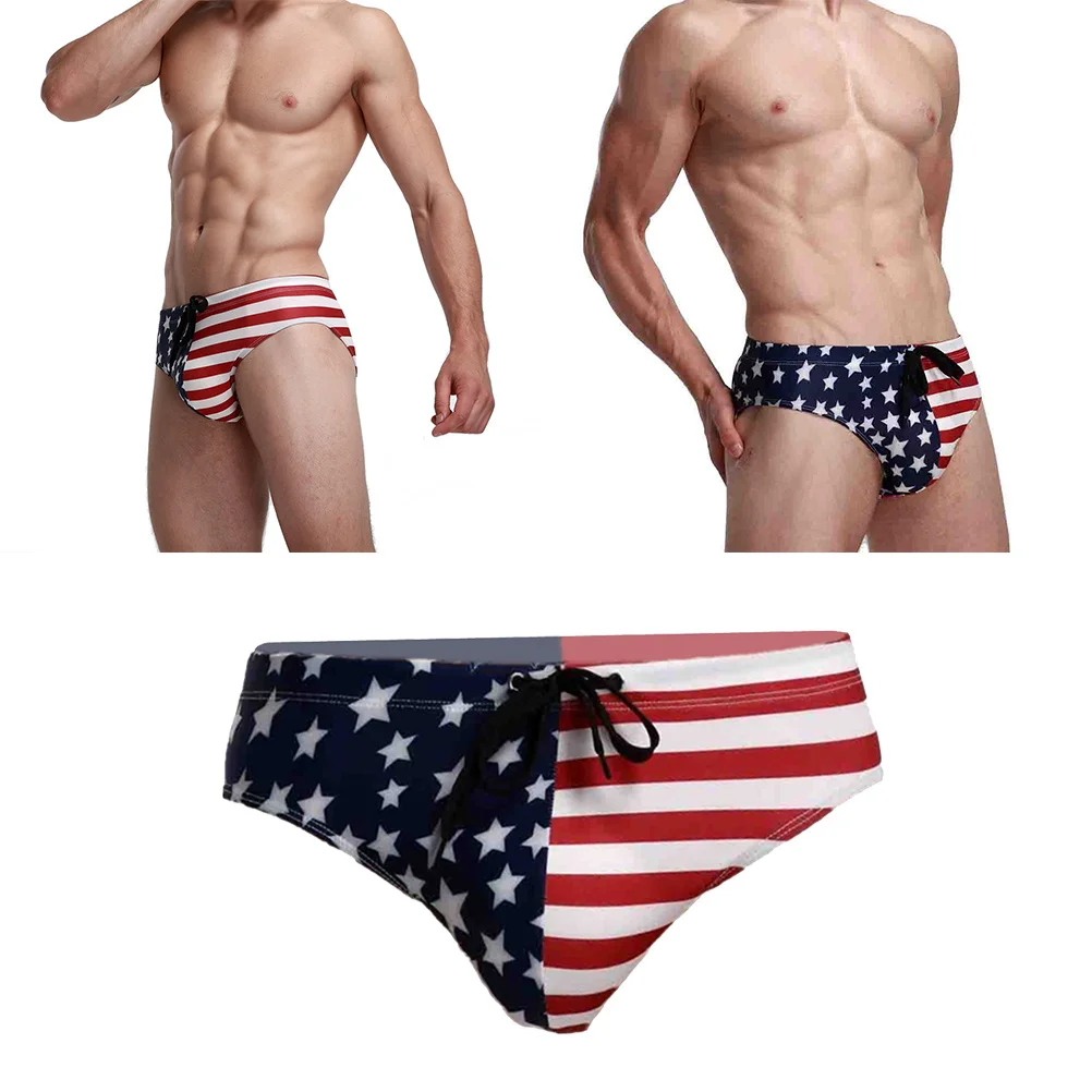 

Men Usa Flag Print Blue Size M Brief Breathable Beach Swimwear for Swimming Surfing Volleyball Men Brief