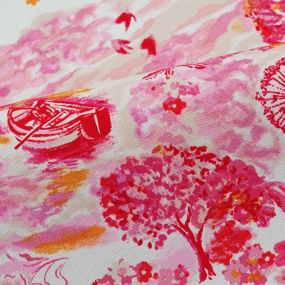 1 Yard Cotton Canvas Fabric For Cloth, Bag, Bedding, Hot air ballon,tree,flower and boat, Width=140cm