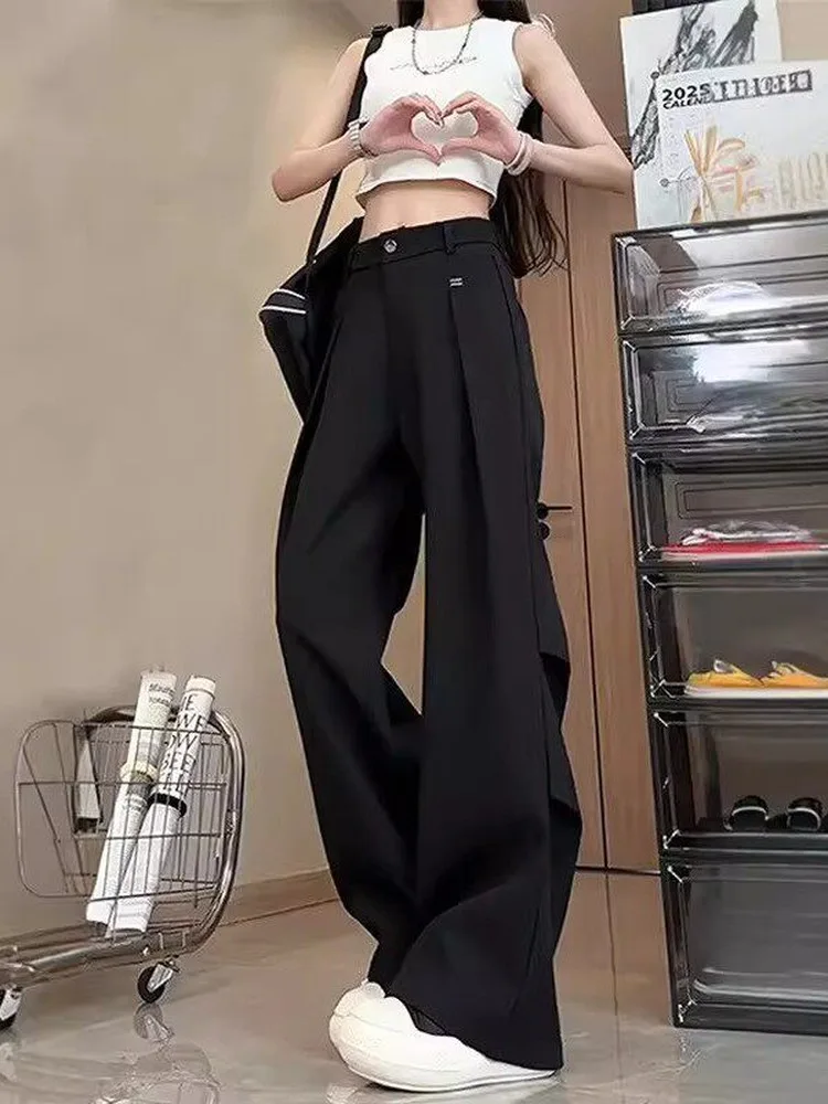 

Black Iron-Free Straight Leg Small West Pants Men's Lightweight Luxury Feel Drape CleanFit Pleat Knife Bootcut Suit Pants