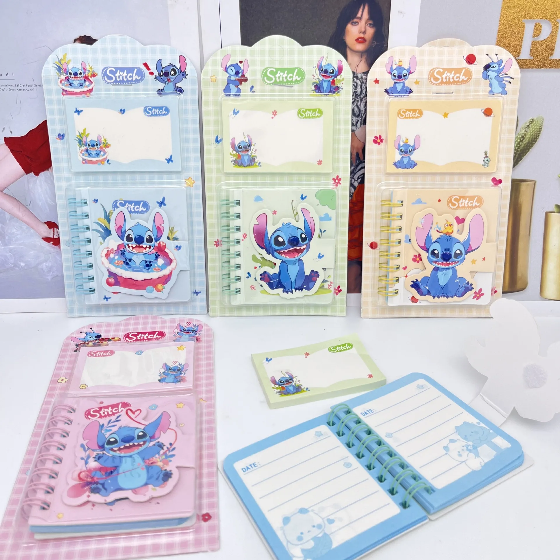 4/12pcs Disney Stitch Notebook Coil Notebook Combination Stationery Set Cute Student Portable Pocket Notebook Message Paper Gift