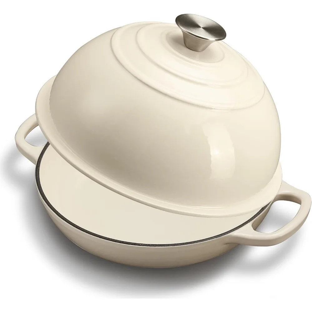 

Enameled Cast Iron Bread Oven for Sourdough Baking Dutch Oven with Lid 6 Qt White