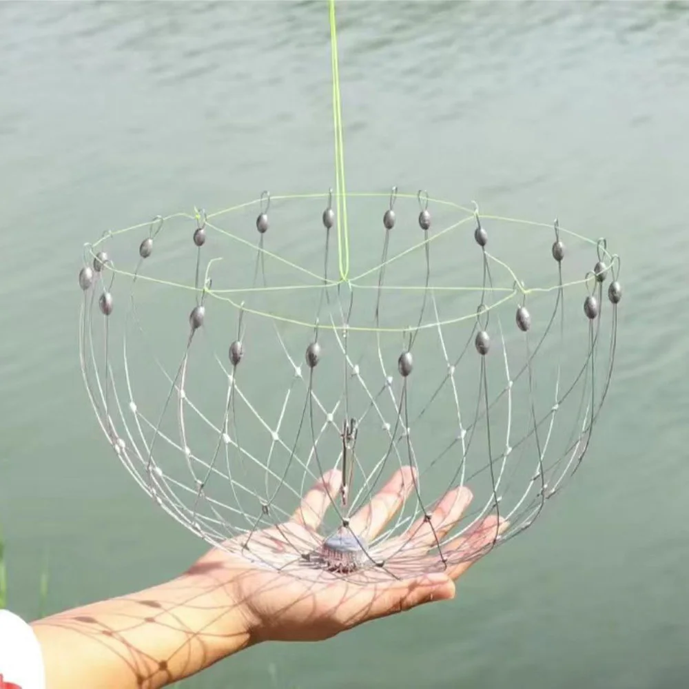 Fishing Net Cage Automatic Open Closing Wire Fish Crab Trap Net Steel Wire for Saltwater Seawater Outdoor Fishing Accessories