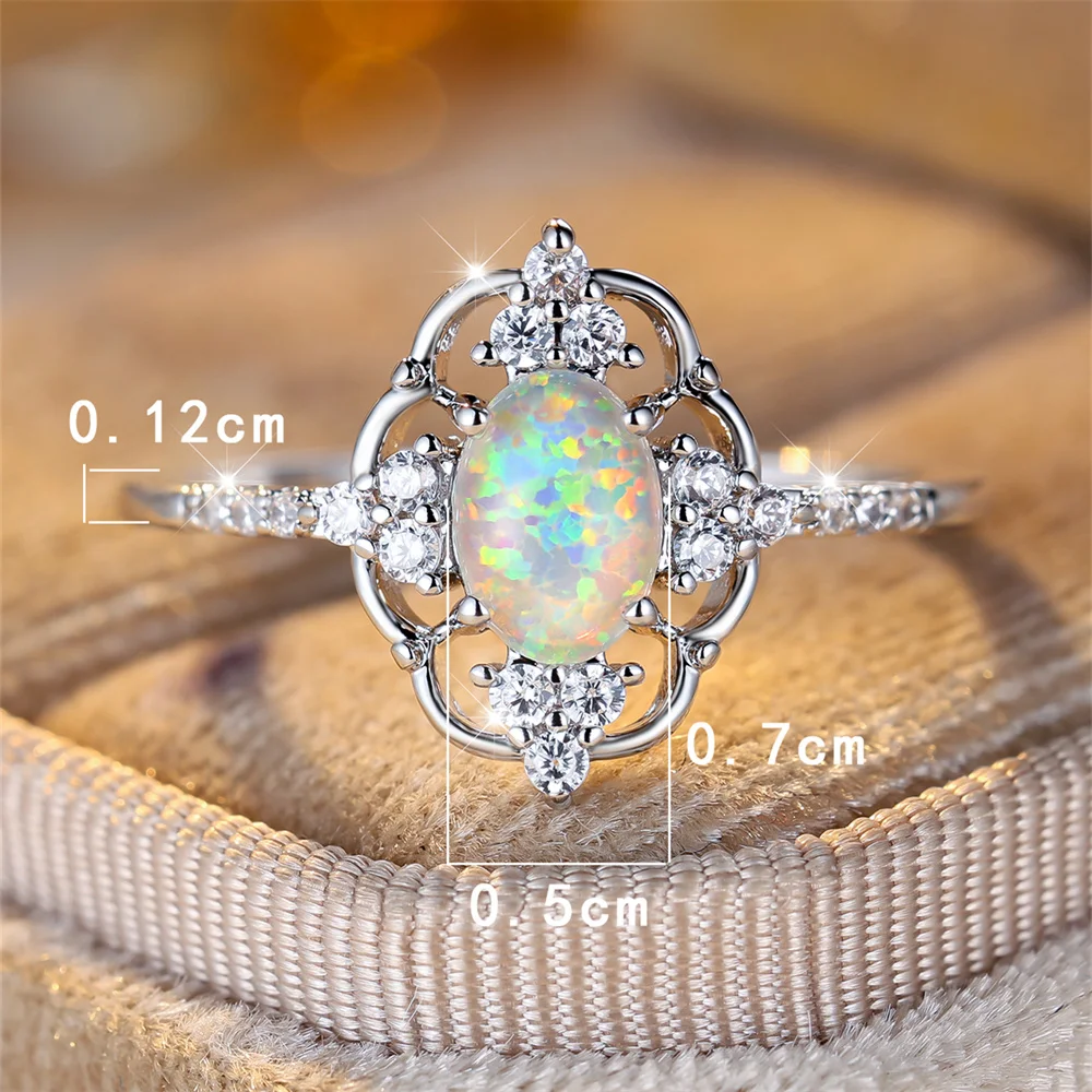 خواتم خطوبة من العقيق البيضاوي للنساء ، خاتم زفاف بلون فضي ، هدية مجوهرات ، موضة عتيقة ، أبيض ، أزرق ، عيد الأم #5