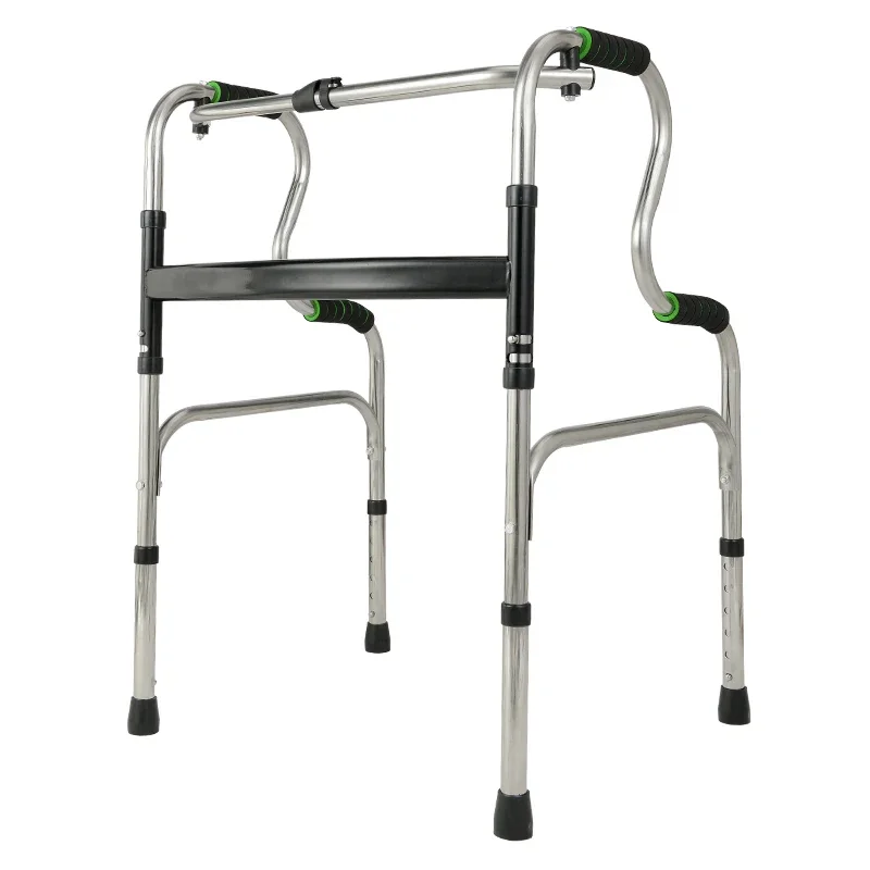 Stainless Steel Walking Crutches - 4-Legged, Non-Slip Folding Cane Stool, Portable Light Wheelchair Walkers for Elderly