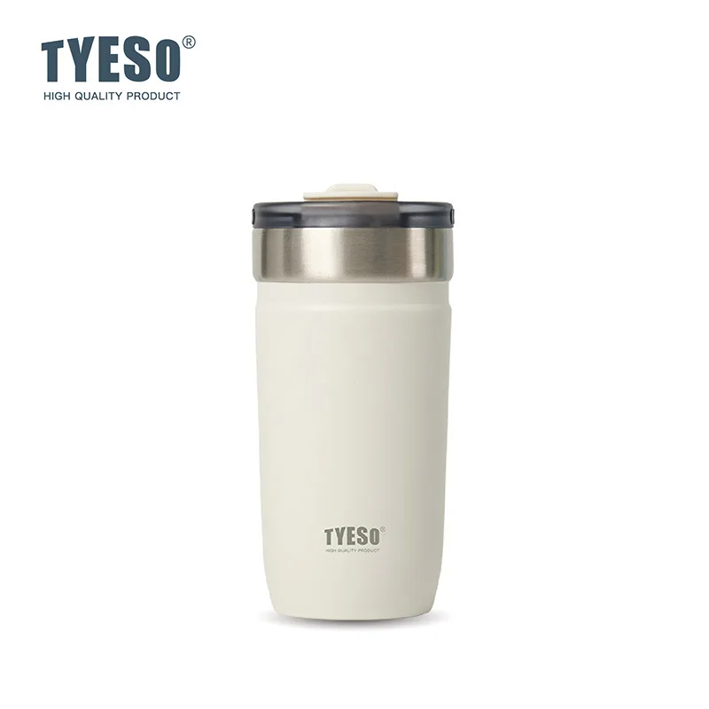 Tyeso Stainless Steel Insulated Mug Matte Minimalist Tumbler with Straw Leakproof Coffee Cup for Ice Drink Hot Beverage Vacuum
