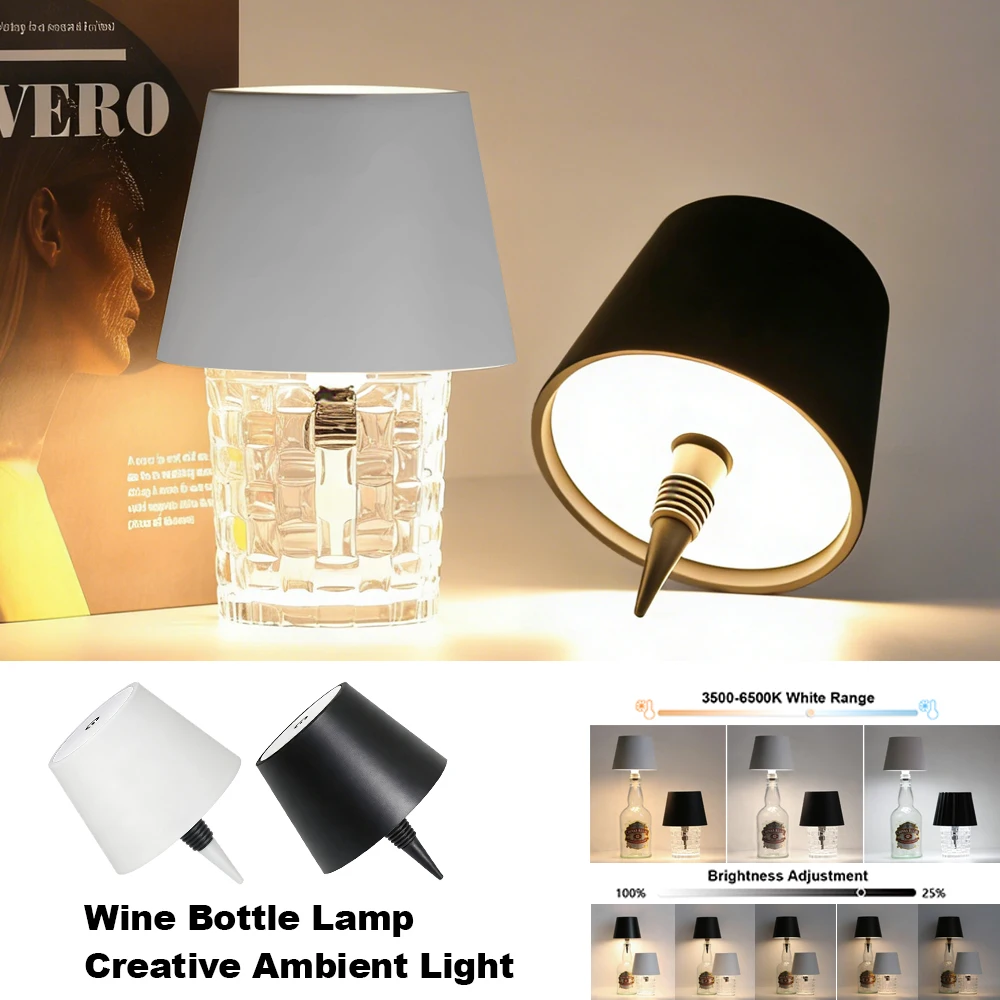 

Беспроводная настольная лампа-бутылка с сенсорным управлением, 3 цвета, регулировка яркости, светодиодная лампа для бара, кафе, атмосферный ночник для дома
