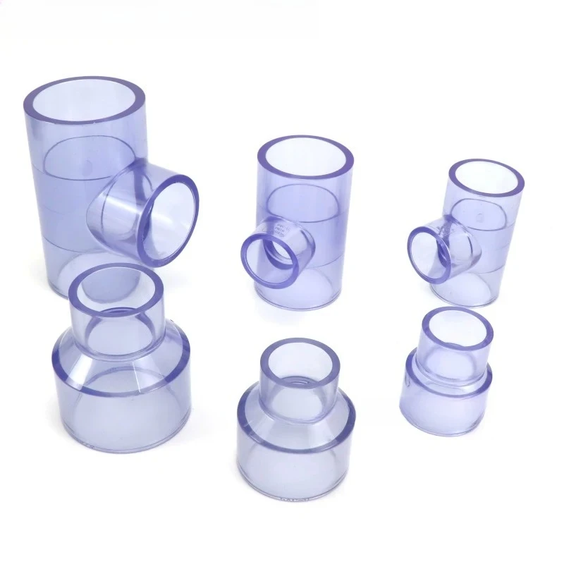 UPVC Transparent Plastic Reducer Direct Connection, Three-way Fitting with Different Diameters