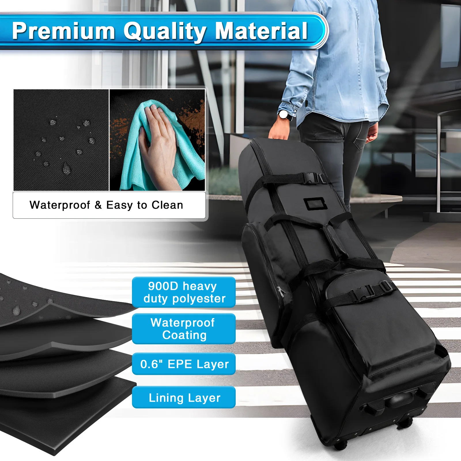 Men Women Foldable Golf Travel Bag With Pulley Airline Check-in Golf Protective Cover