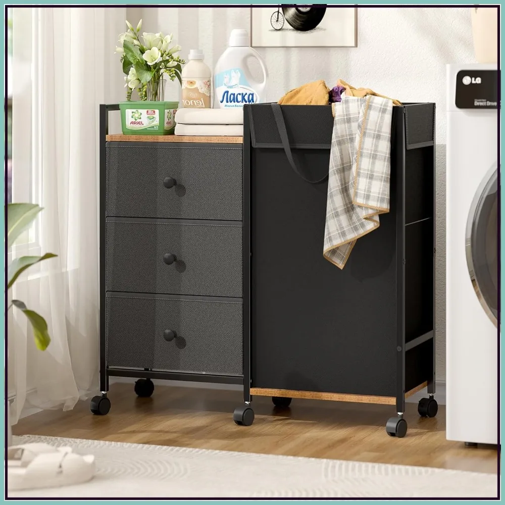 

Laundry Hamper with Wheels, 3 Drawers & Shelf, 123L/32.5 Gal, Fabric Bags, Clothes Sorter for Bedroom Bathroom