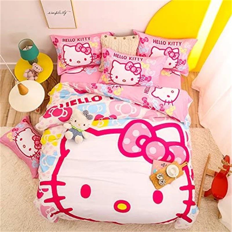 Hello Kitty Duvet Cover Multi Size 2pcs/3pcs Bedding Set, Single Double King Size Needlework Pillowcase Quilt Cover Room Decor