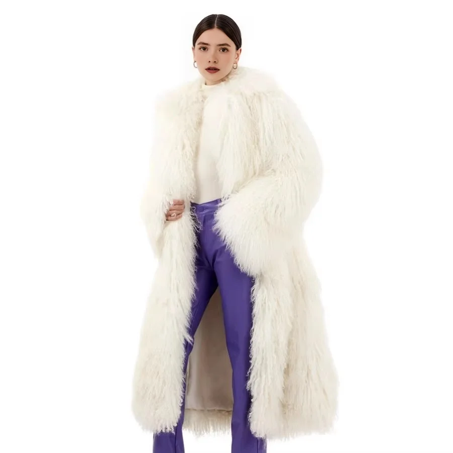

Real Mongolian Sheep Fur Coat Women Long Natural Lamb Fur Coat Fluffy Jacket Winter Luxury Outerwear