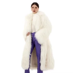 Real Mongolian Sheep Fur Coat Women Long Natural Lamb Fur Coat Fluffy Jacket Winter Luxury Outerwear