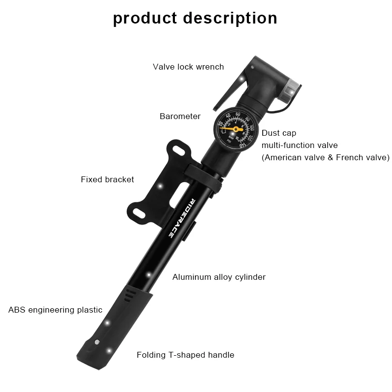 Draagbare Fiets Pomp Met Gauge Aluminium Hand Band Lucht Inflator Voor Mtb Racefiets Auto Scooter Schrader Presta Ventiel av Fv