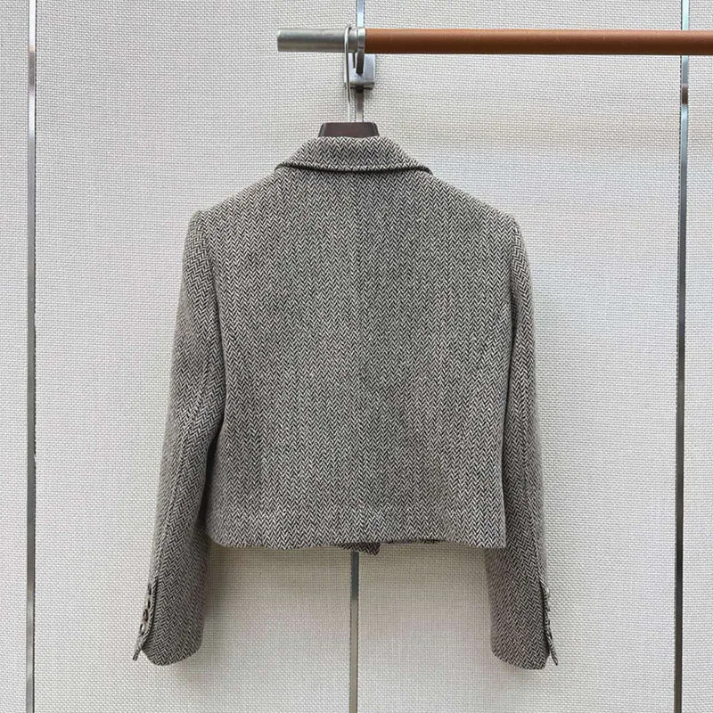 Women's Herringbone Blazer, Classic Double-Breasted Cropped Jacket, High-Quality Casual Commuter Suit, 2026, New Arrival, Y2K