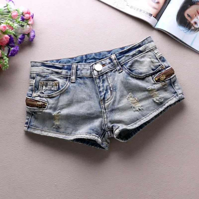 Zipper Old Ripped Low Waist Denim Super Shorts Women's Summer New Sexy Hip Hot Pants Y2k Shorts Jeans