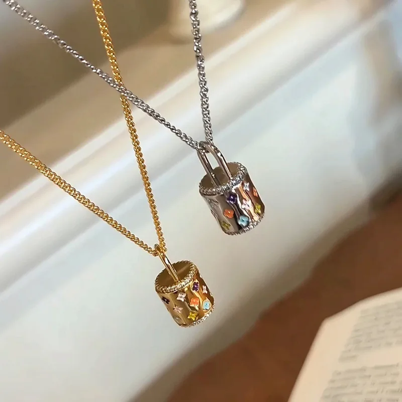 New French Colorful Floral Enamel Bucket Pendant Necklace Sweet Luxury Old Money Dainty Clavicle Chain For Women Daily Jewelry