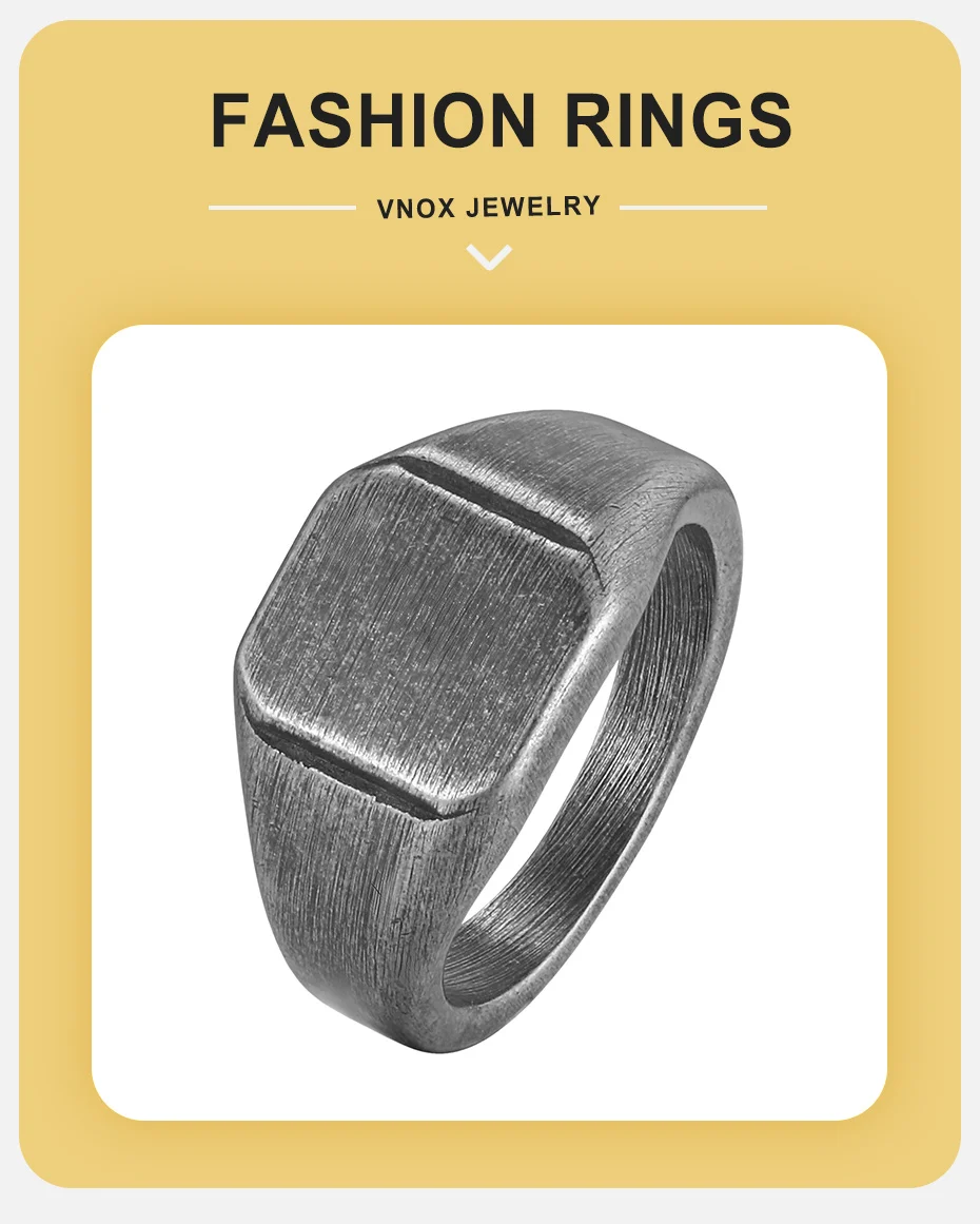 Vnox Herren Gebürsteter Quadratischer Siegelring, Silber Gold Schwarz Farbiger Edelstahl Fingerring, Minimalistischer Wasserfester Schmuck Geschenk Neu – Detail 2